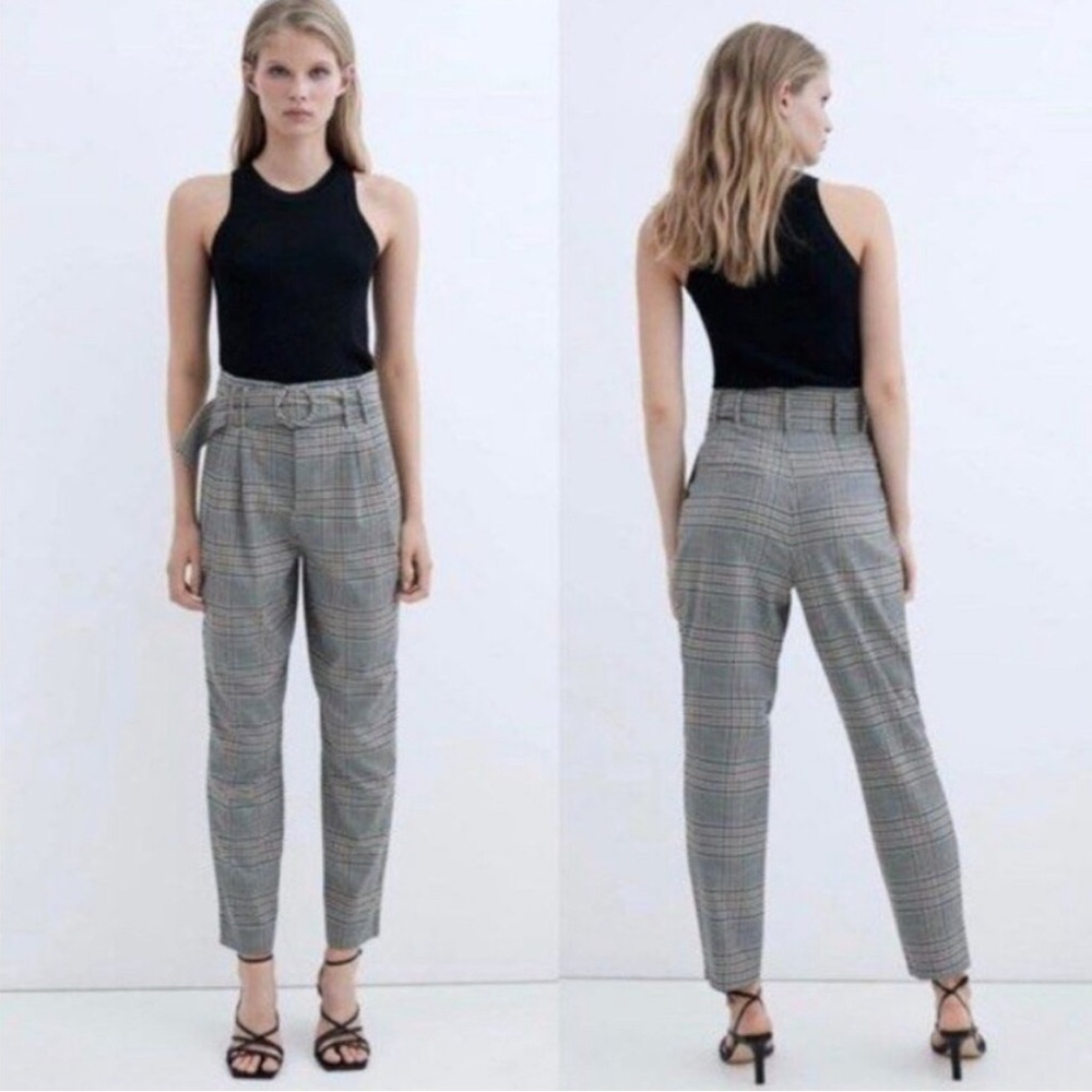 Zara Women's Gray Plaid Pants Sz M
